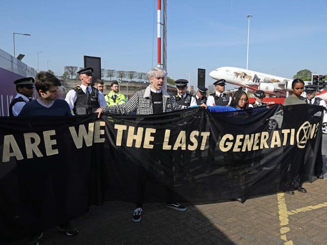 File photo dated 19/04/19 of Extinction Rebellion (XR) demonstrators at London Heathrow airport