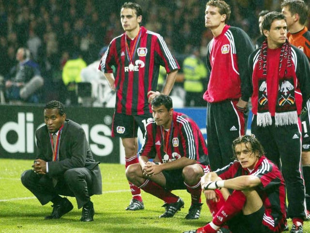 The Bayer Leverkusen players after losing the final to Real Madrid