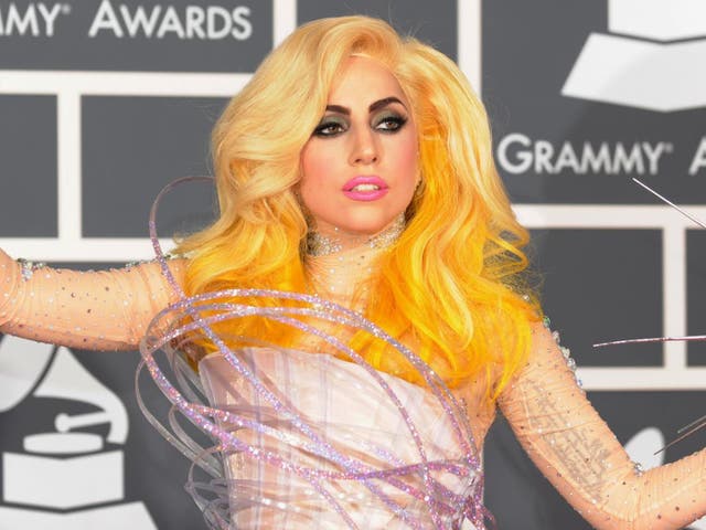 Lady Gaga wearing Armani Privé at the 2010 Grammy Awards