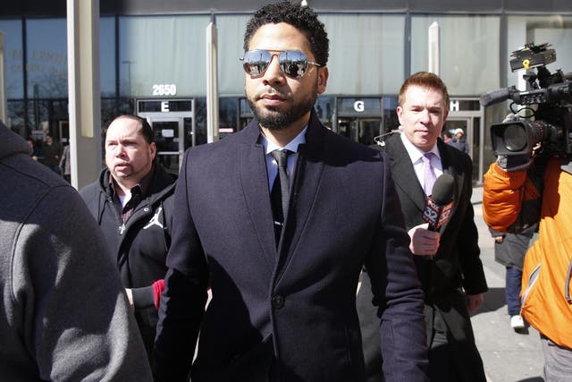 Jussie Smollett leaves the Leighton Courthouse after a court appearance on 26 March, 2019 in Chicago, Illinois.