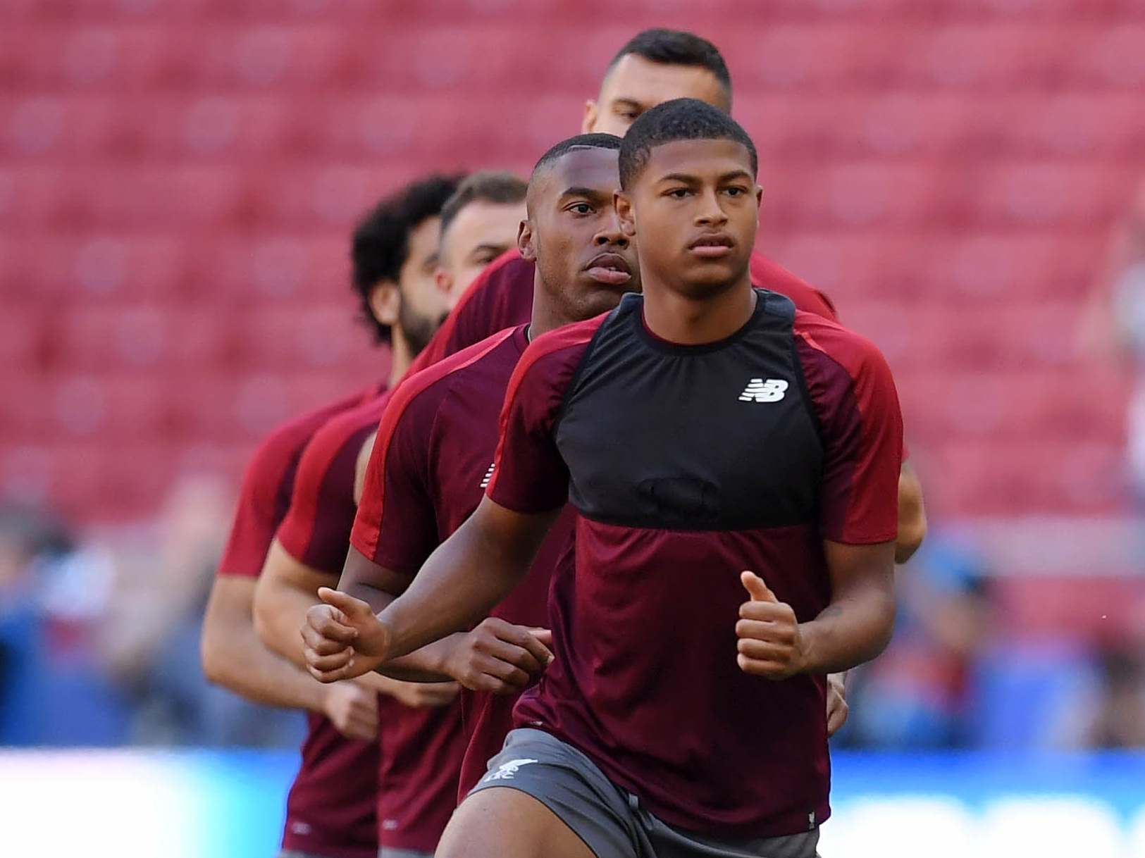 Rhian Brewster warms up with teammates