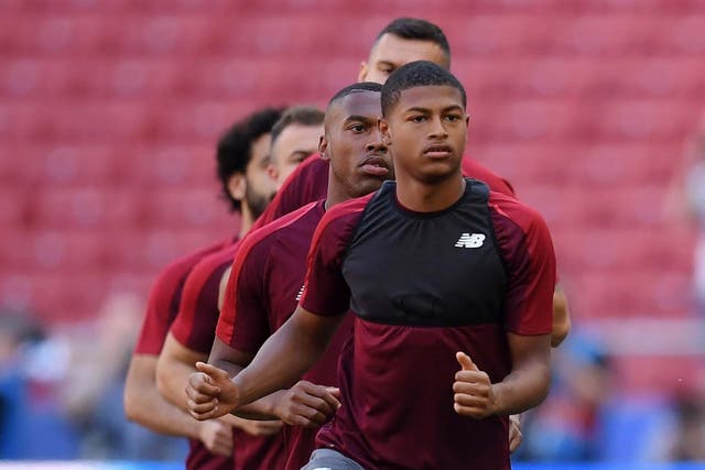 Rhian Brewster warms up with teammates
