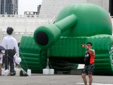 Inflatable tank appears in Taiwan to mark Tiananmen Square anniversary