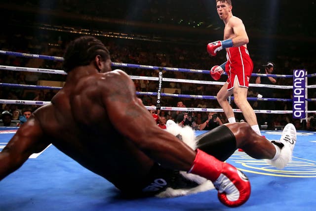 Callum Smith scores the first of three knockdowns in his win over Hassan N'Dam