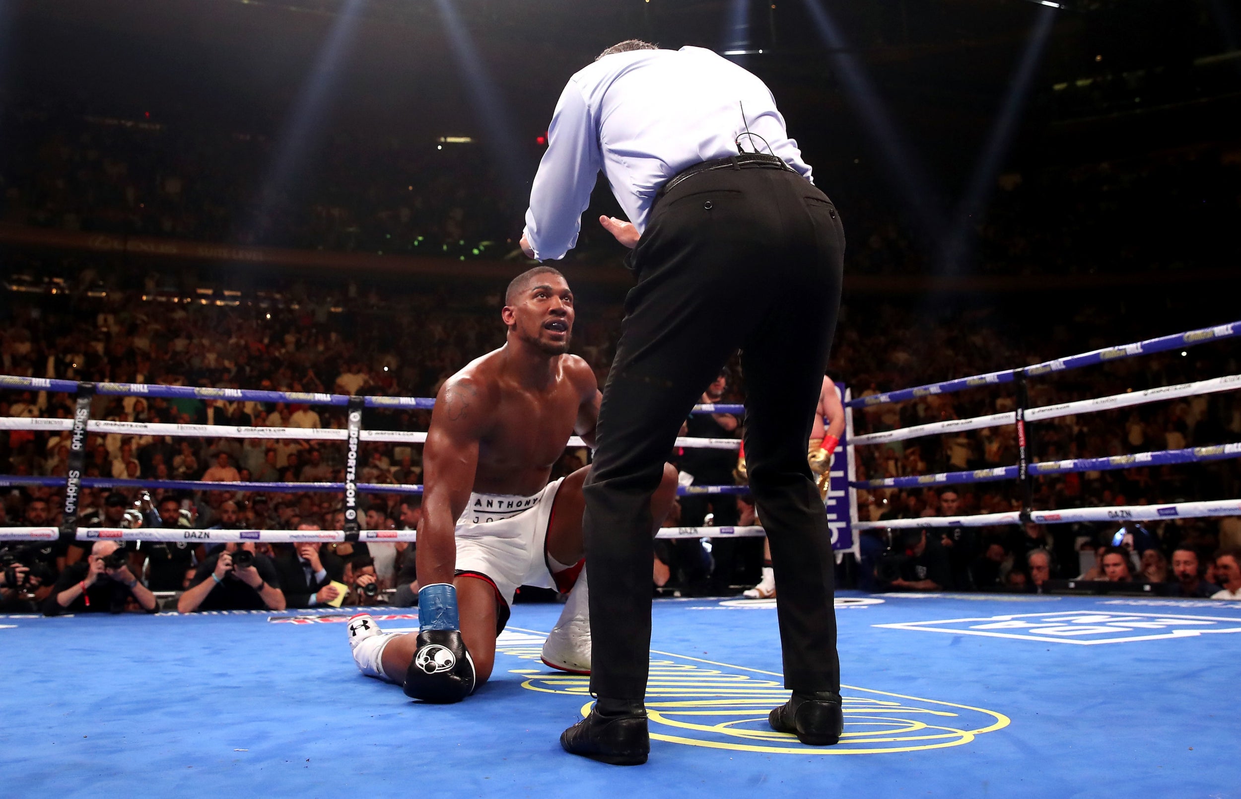 Joshua was too dazed to respond to the referee's instructions