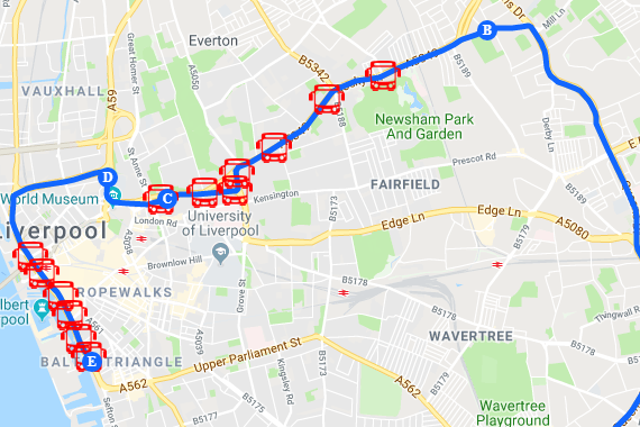 The route for Liverpool's bus parade