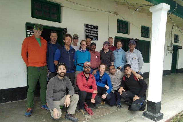 Climbers, including the eight now missing, taken on May 13 in the Himalayan town of Munsiyari. Martin Moran is back centre.