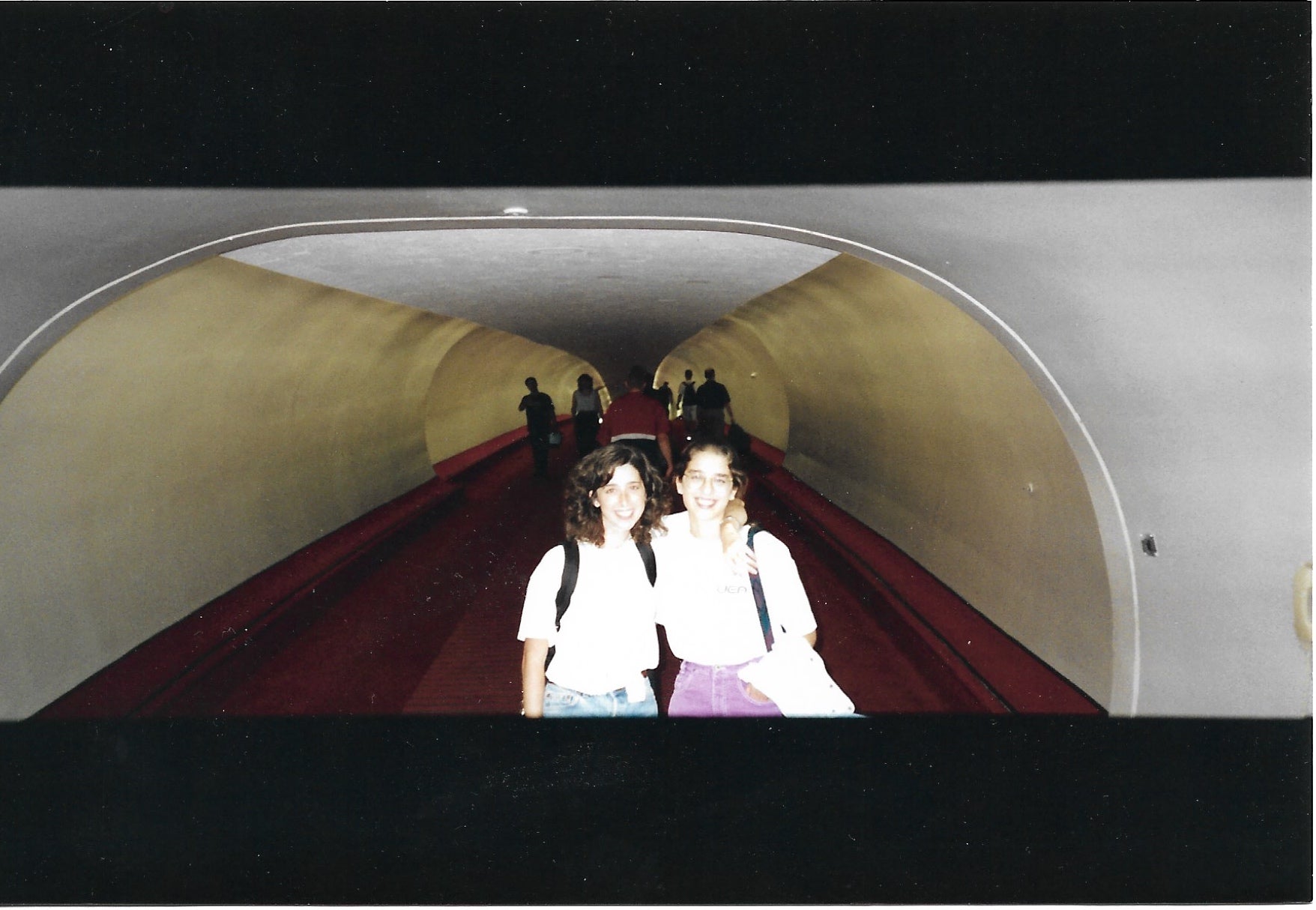 Writer Sunshine and her friend Jan at the TWA Flight Center in the 90s, heading to Barcelona