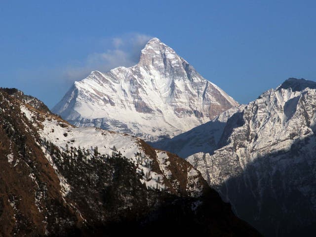 Nanda Devi mountain seen from Auli town, in the northern Himalayan state of Uttarakhand