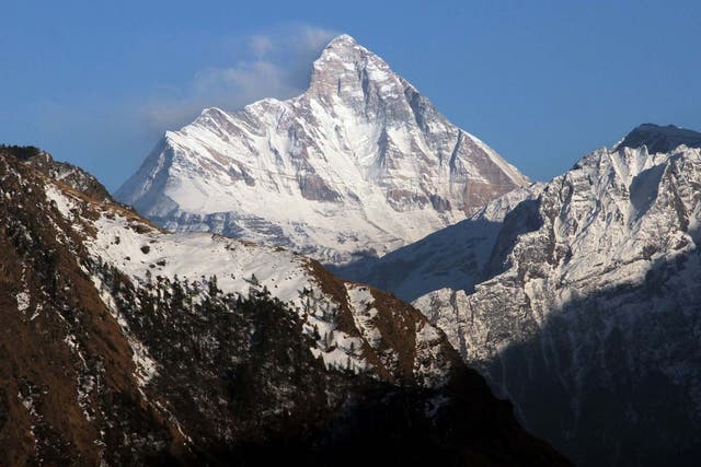 Nanda Devi mountain seen from Auli town, in the northern Himalayan state of Uttarakhand