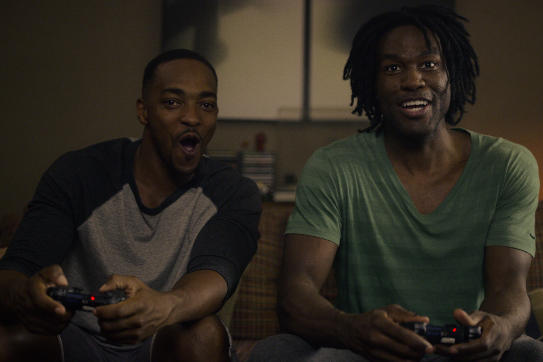 Anthony Mackie (left) and Yahya Abdul-Mateen II in the ‘Black Mirror’ episode ‘Striking Vipers’