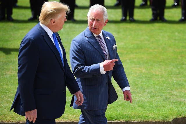 <p>Donald Trump pictured walking alongside King Charles at Buckingham Palace during a 2019  state visit to the UK  </p>