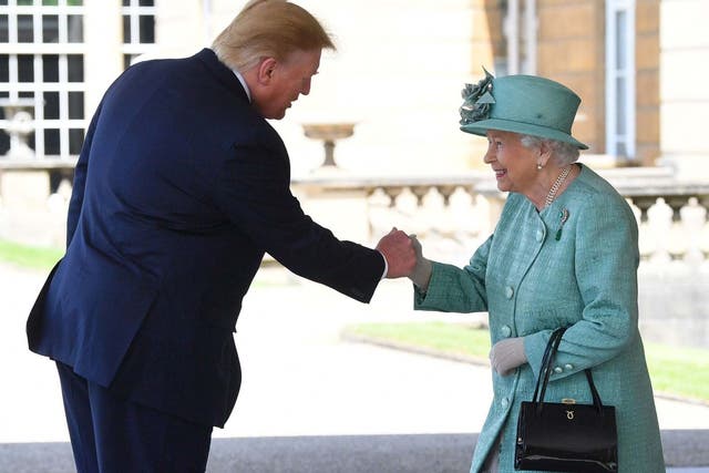The Queen Donald Trump as he arrives for the Ceremonial Welcome at Buckingham Palace on the first day of his state visit