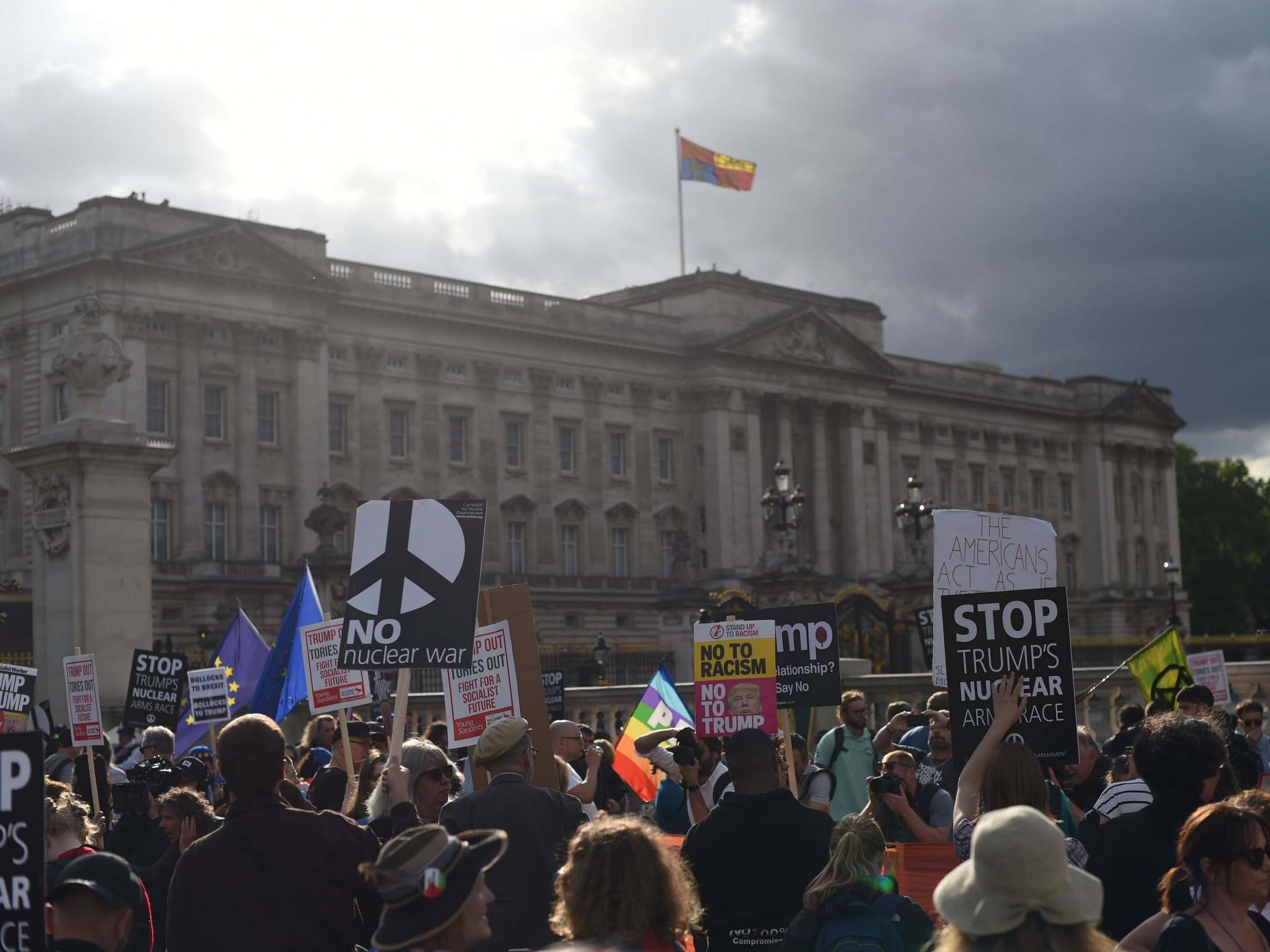 Protest outside Buckingham Palace, London, during the first day of a state visit to the UK by US president Donald Trump.