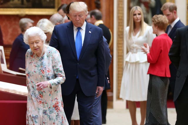 The Queen showed Mr Trump and his wife items of the Royal collection while Prince Harry talked to Ivanka Trump