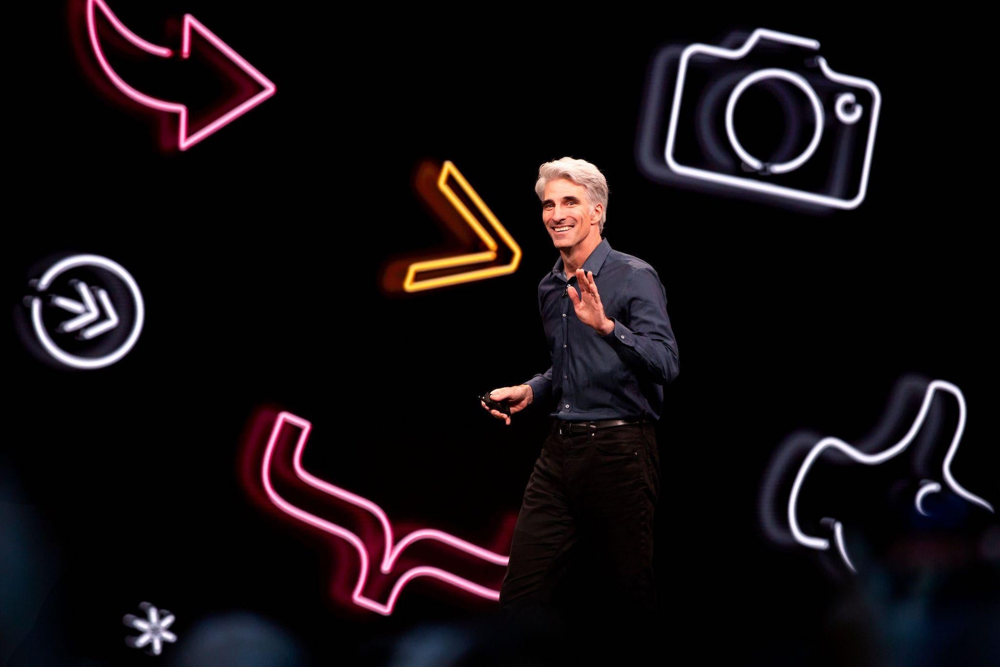 Apple's senior vice president of Software Engineering Craig Federighi speaks during Apple's Worldwide Developer Conference