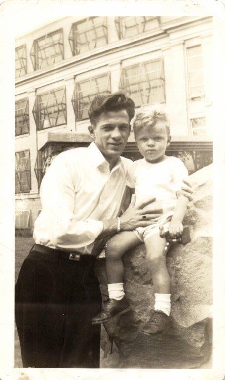 Bill Svrluga Sr and Bill Svrluga Jr, who was born while Bill Sr was at war. Bill Jr found his father’s 16-page journal of the war years later