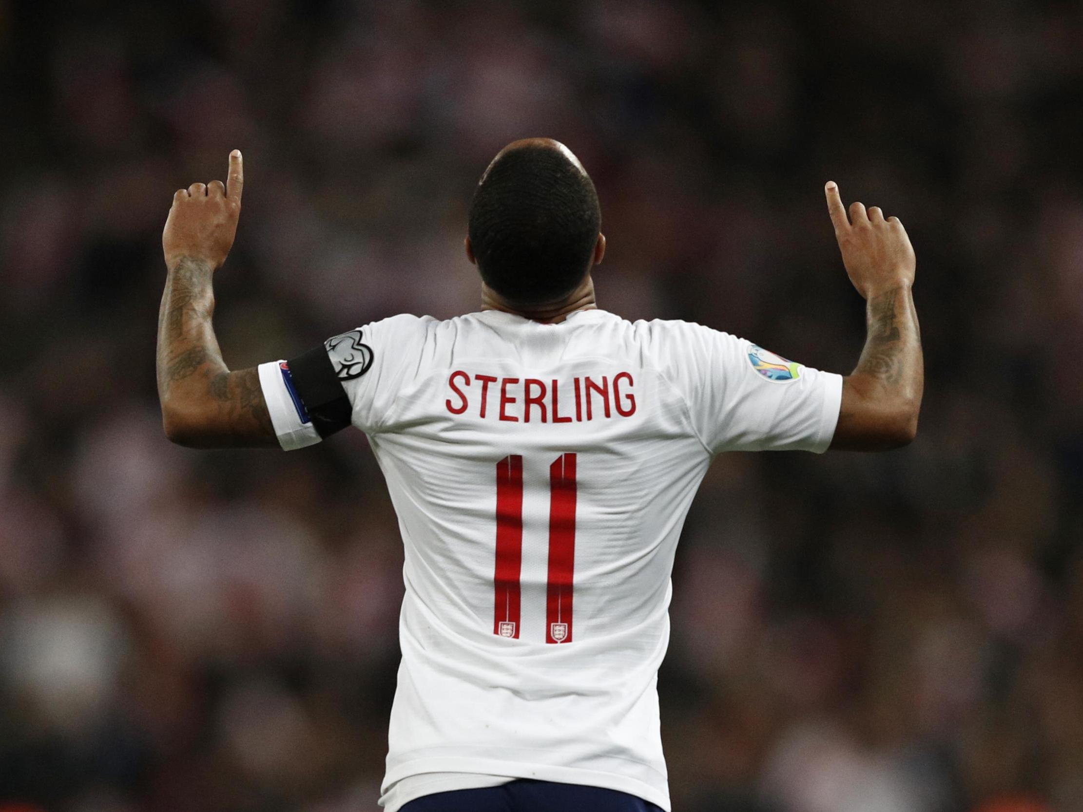 England midfielder Raheem Sterling celebrates