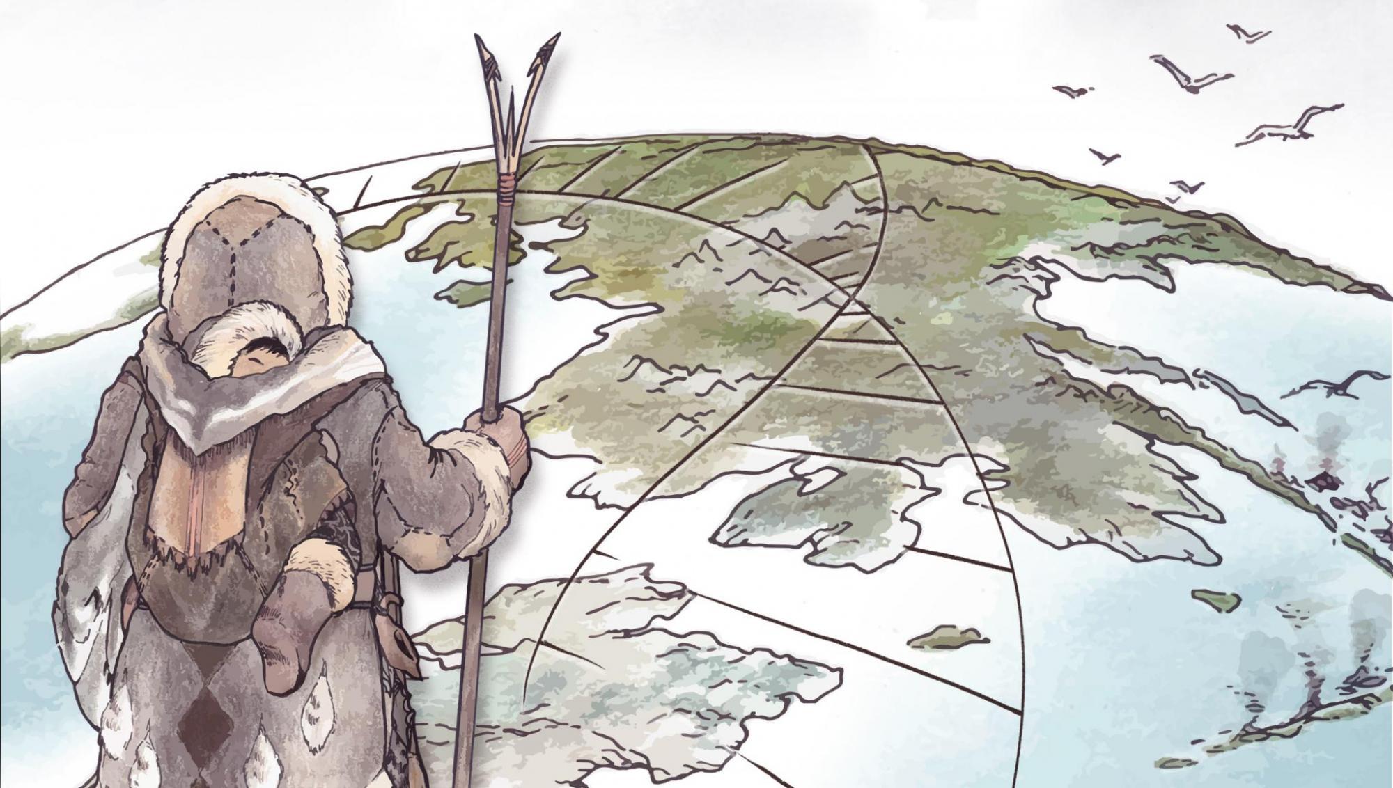 Descendants of the Ancient Paleo-Siberians migrated into the Americas between 6,000 and 10,000 years ago (Illustration by Kerttu Majander, Design by Michelle O&amp;#039;Reilly)
