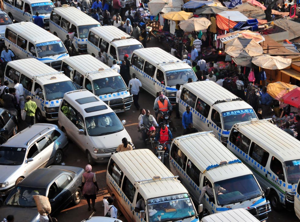 Taxis queue in Kampala, Uganda. African countries are still being sold highly toxic fuels illegal in Europe