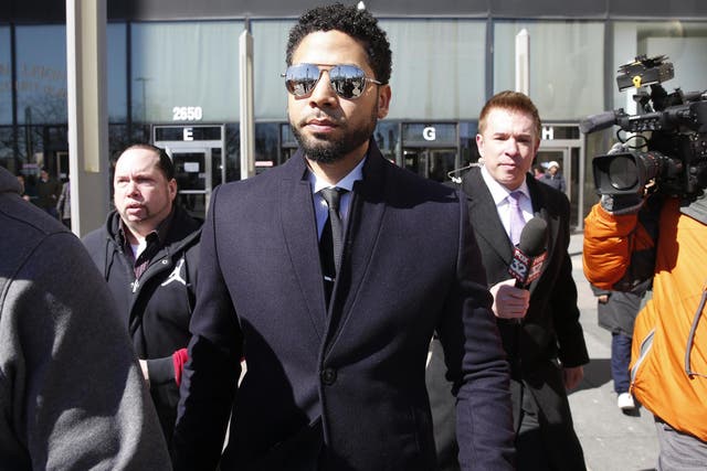 Jussie Smollett leaves the Leighton Courthouse after a court appearance on 26 March, 2019 in Chicago, Illinois.