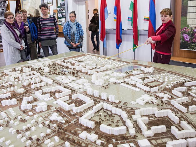 Tourists at the Slavutich town and Chernobyl nuclear power plant museum in 2016.