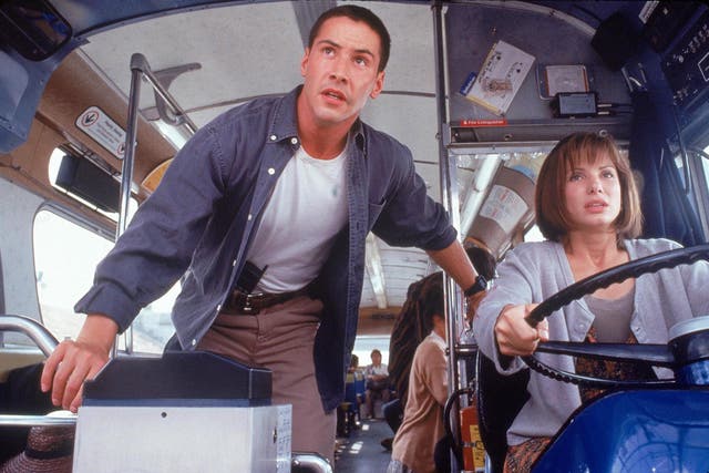 <p>Keanu Reeves y Sandra Bullock en 'Speed'</p>