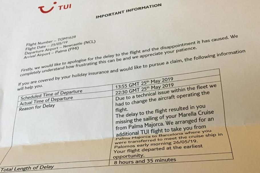Late notice: the letter handed to nearly 100 disrupted passengers after they missed a night of their cruise