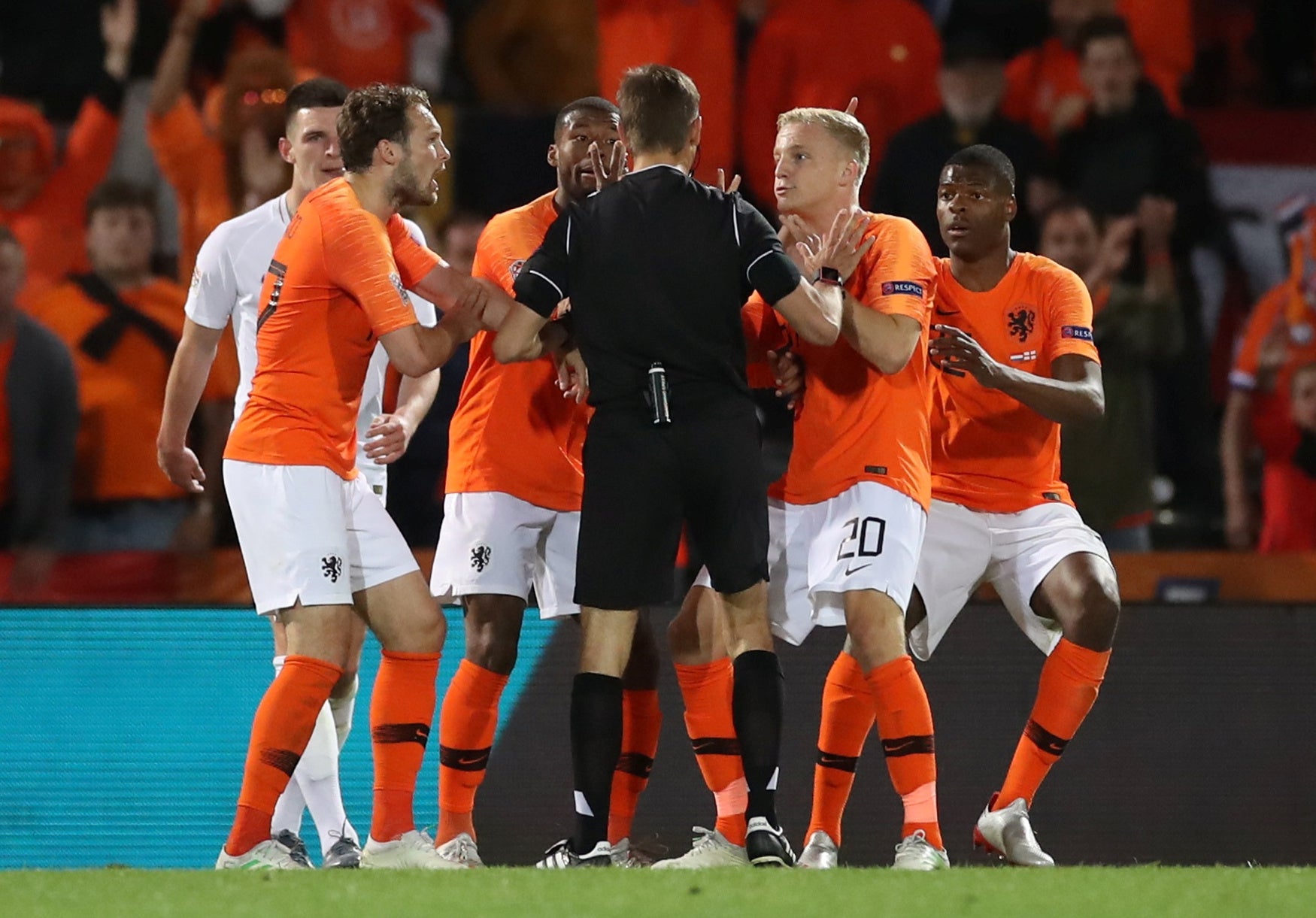 Donny van de Beek, right, during the Nations League semi-finals