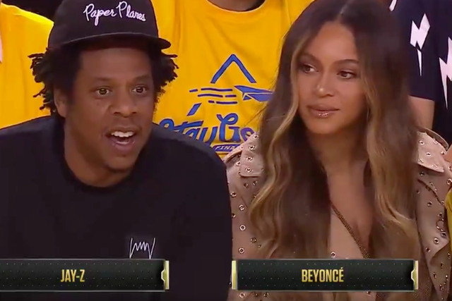 <p>Beyonce and Jay-Z at the Warriors game in June 2019.</p>
