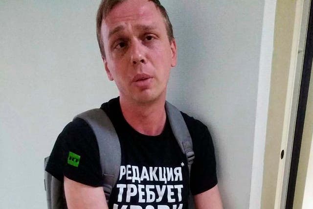 Ivan Golunov at a police station in Moscow in a photo taken and released by Meduza