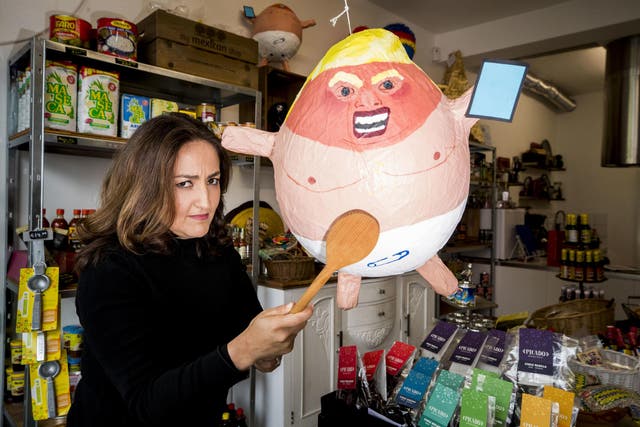 Maria Valdez Cortez-Plower modeled the pinatas on Donald Trump "so that no one would be feeling harsh about whacking him"