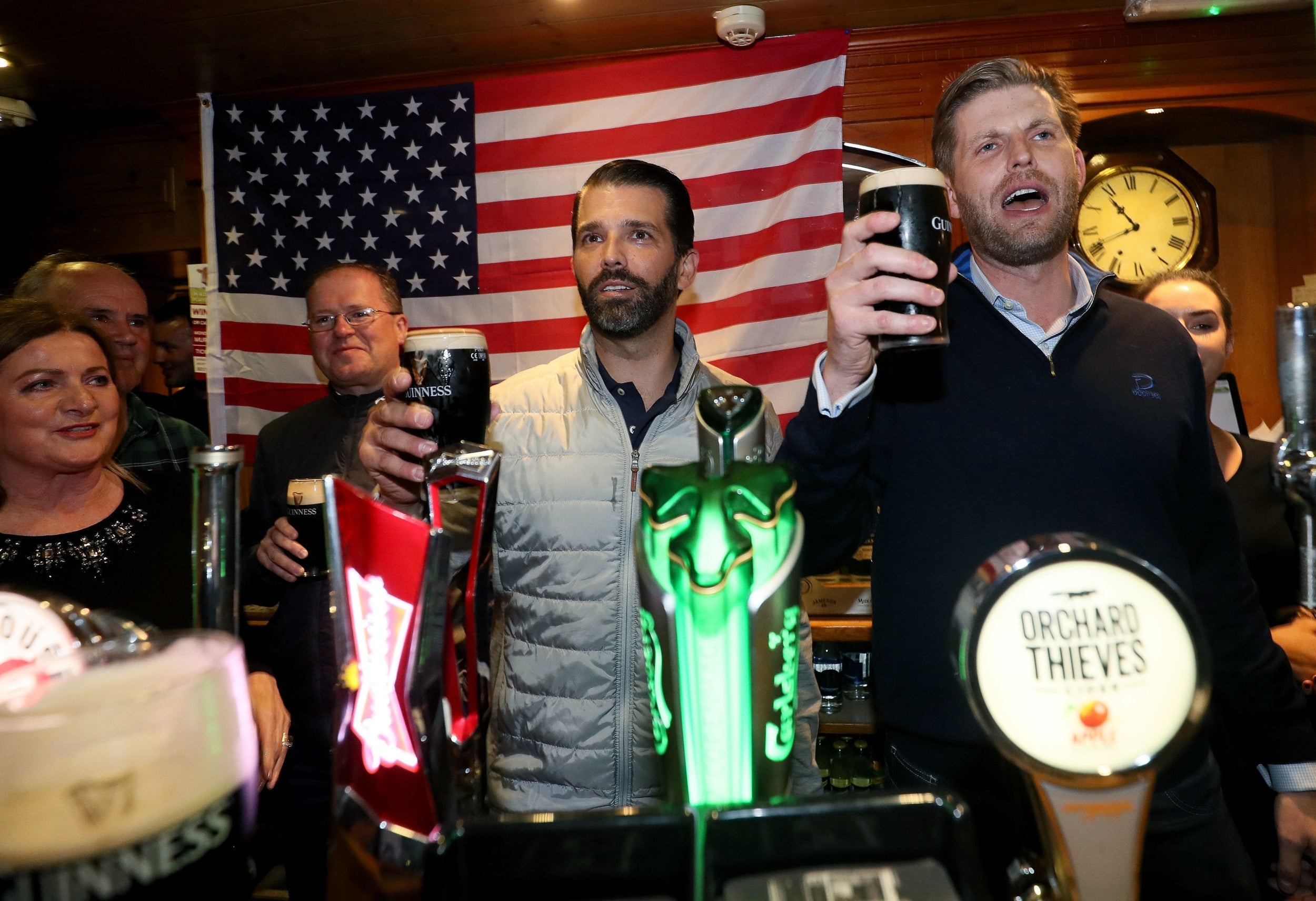 Donald Trump Jr and Eric Trump were spotted drinking with locals in an Irish village close to a Trump branded golf course