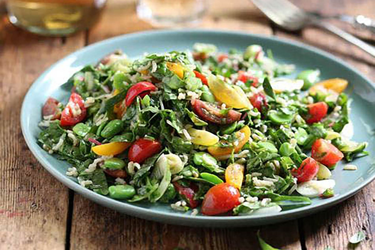How to make summer rice salad with broad beans, red chard and tomatoes ...