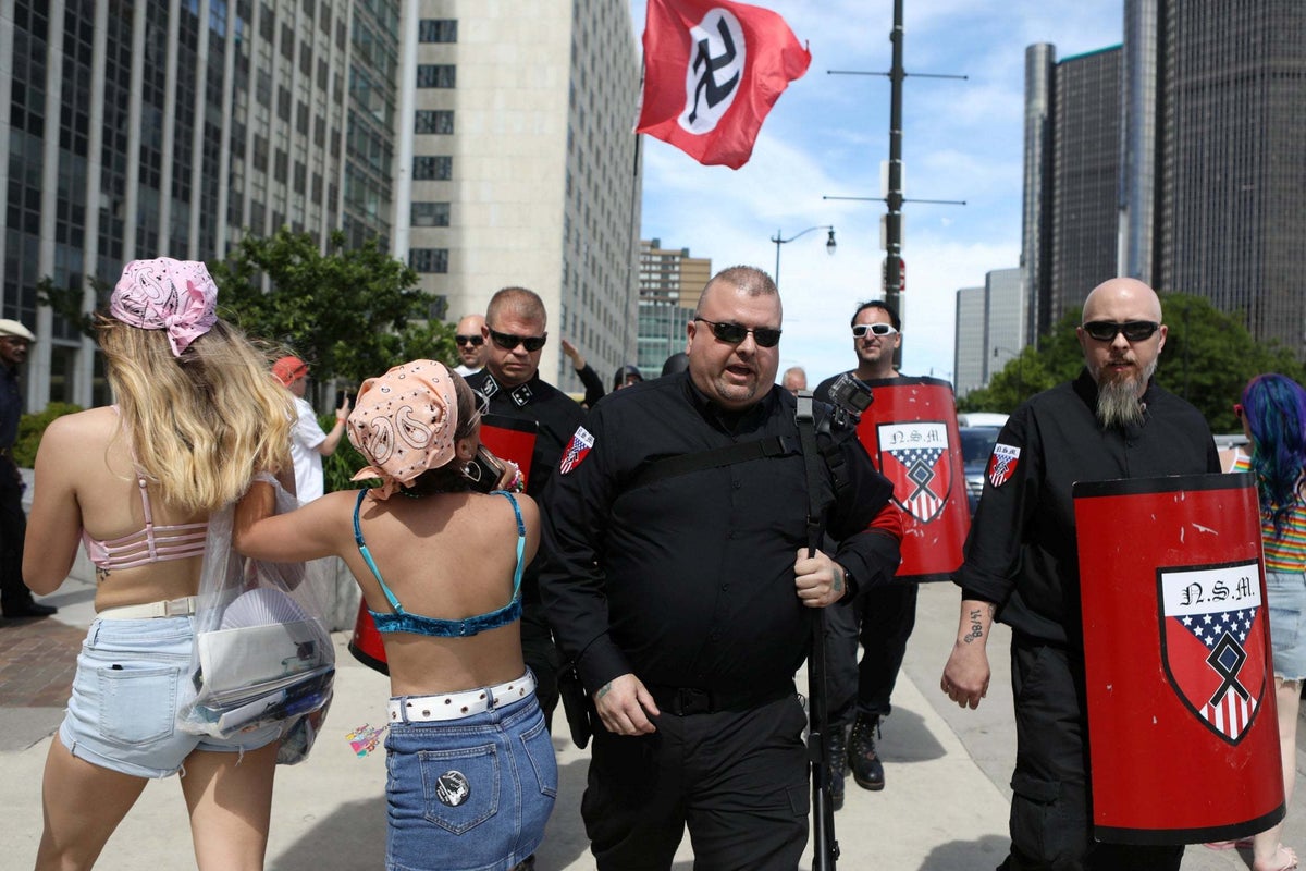 LGBT+ pride marches in US interrupted by neo-Nazis and stampede