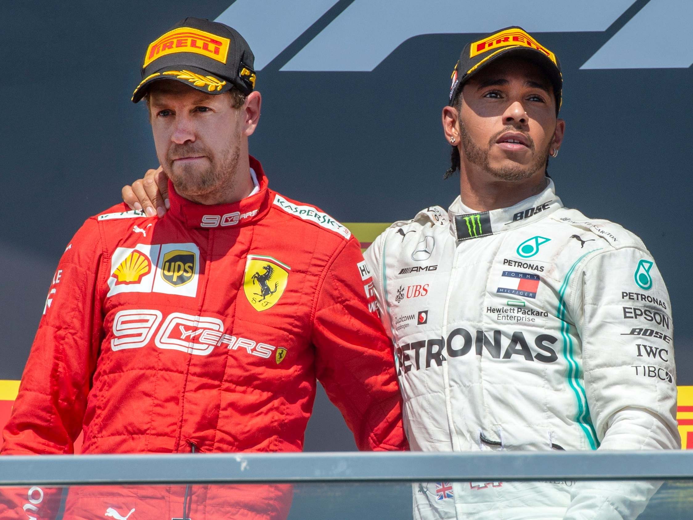 Hamilton and Vettel on the podium