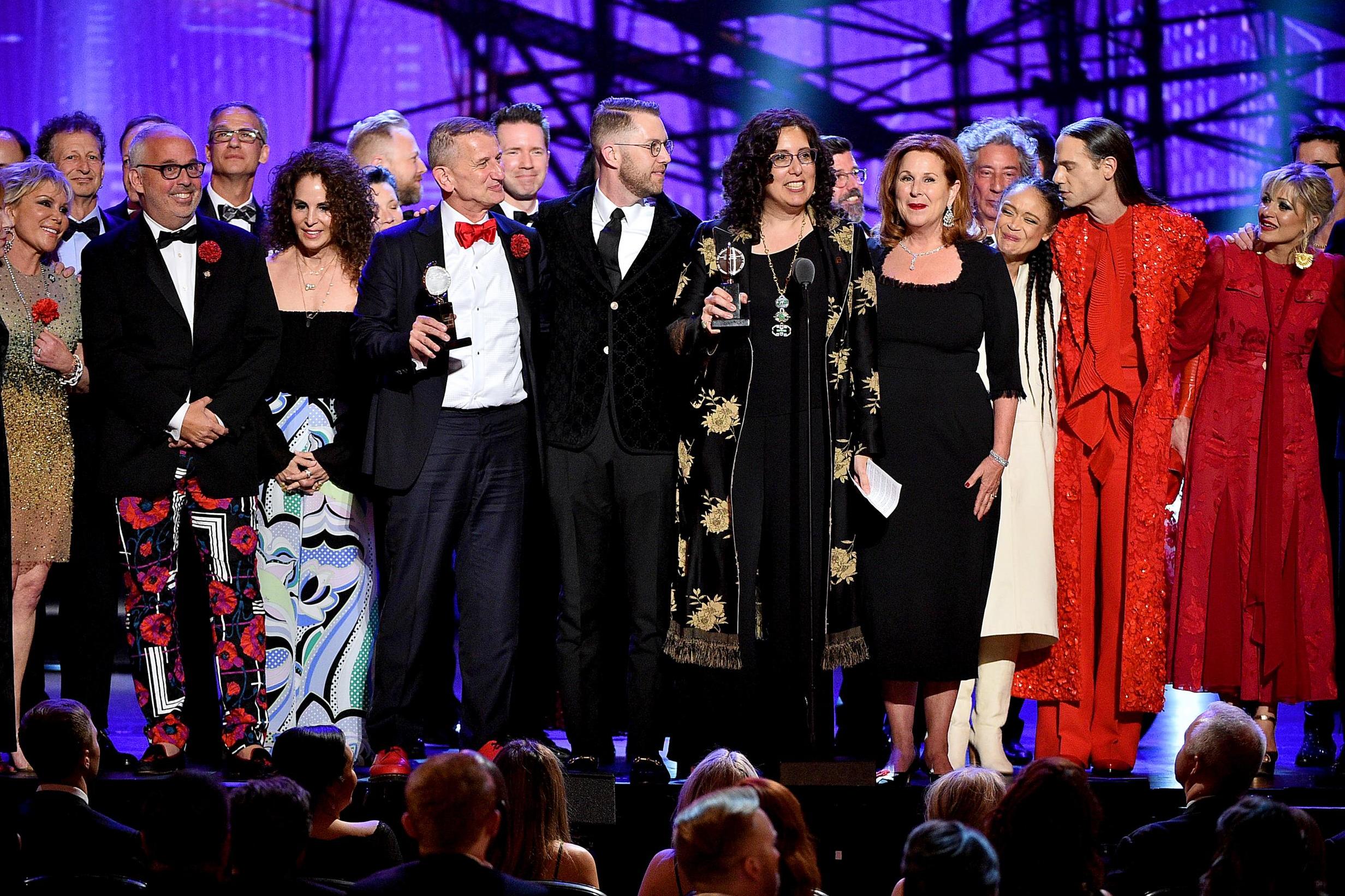 The cast and crew of Hadestown accept the award for best musical during the 2019 Tony Awards at Radio City Music Hall on 9 June, 2019 in New York City.