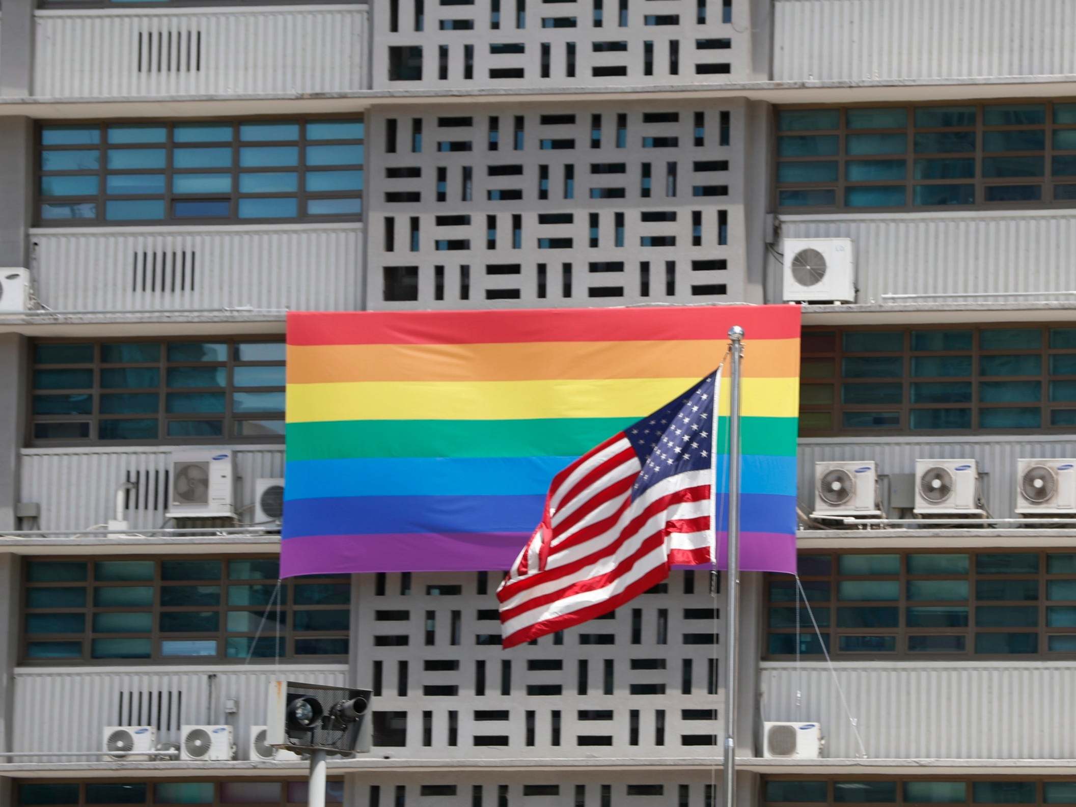 US embassies (including Seoul, pictured above) are defying Trump administrations orders to fly rainbow flag