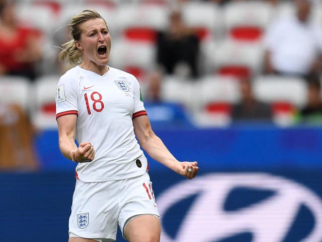 Ellen White celebrates scoring England's second goal against Scotland
