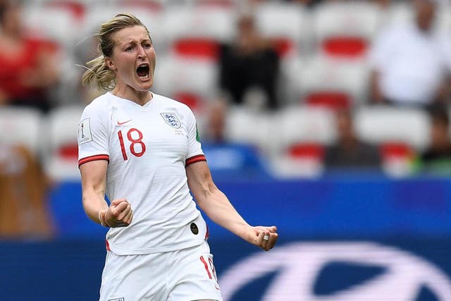Ellen White celebrates scoring England's second goal against Scotland