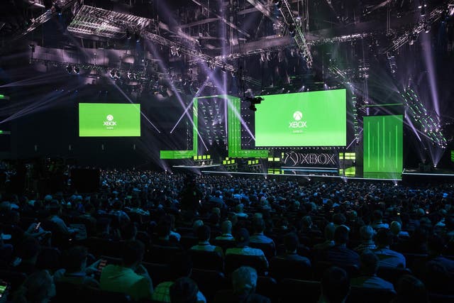 Giant screens show the Xbox logo during the Microsoft Microsoft Xbox 2019 Briefing at the Microsoft Theater in Los Angeles, California, USA, 09 June 2019