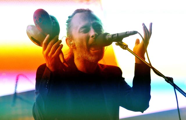 Thom Yorke of Radiohead performs live on stage at 02 Arena on October 8, 2012