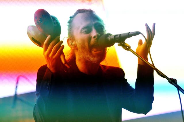 Thom Yorke of Radiohead performs live on stage at 02 Arena on October 8, 2012