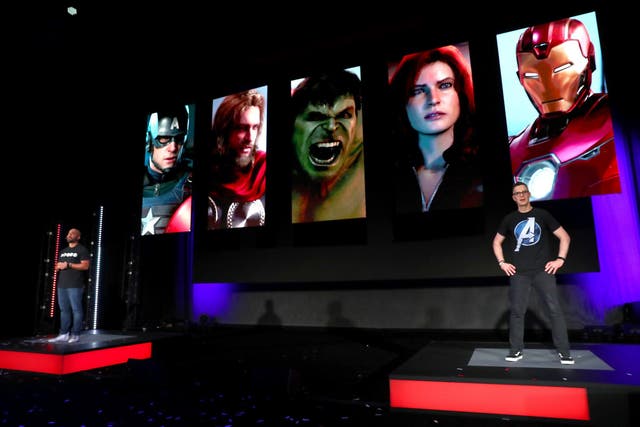 Crystal Dynamics Creative Director Shaun Escayg and Marvel Games Vice President and Creative Director Bill Rosemann unveil Marvels Avengers game content