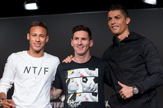 Neymar, Lionel Messi and Cristiano Ronaldo topped the list