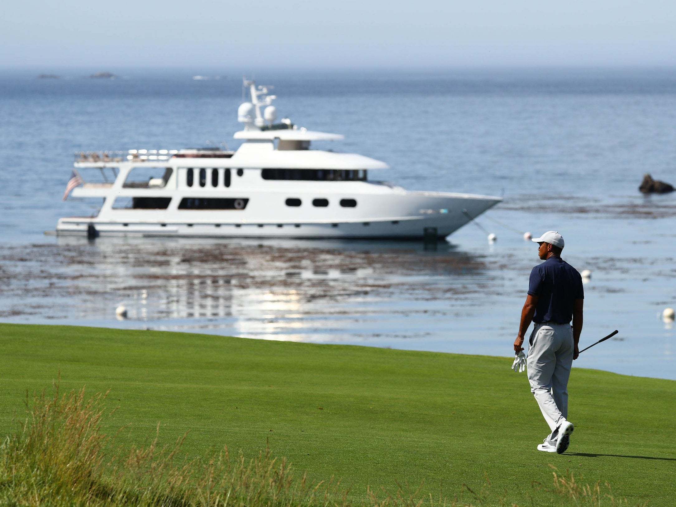 Woods plays a practice round at Pebble Beach