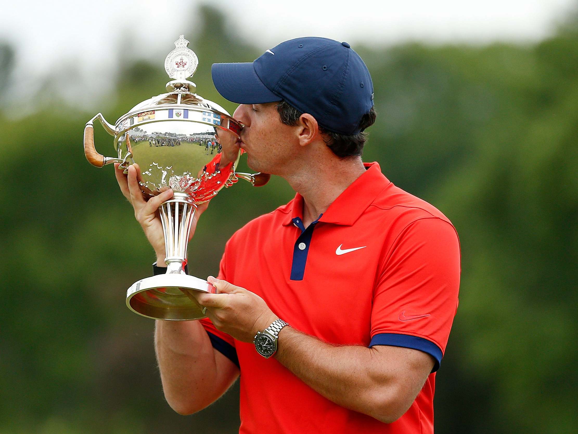 Rory McIlroy celebrates victory at the Candian Open last week