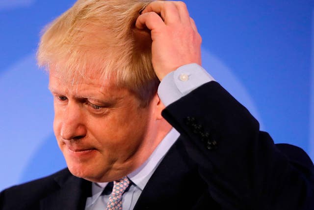 Conservative MP Boris Johnson takes a moment during his Conservative Party leadership campaign launch
