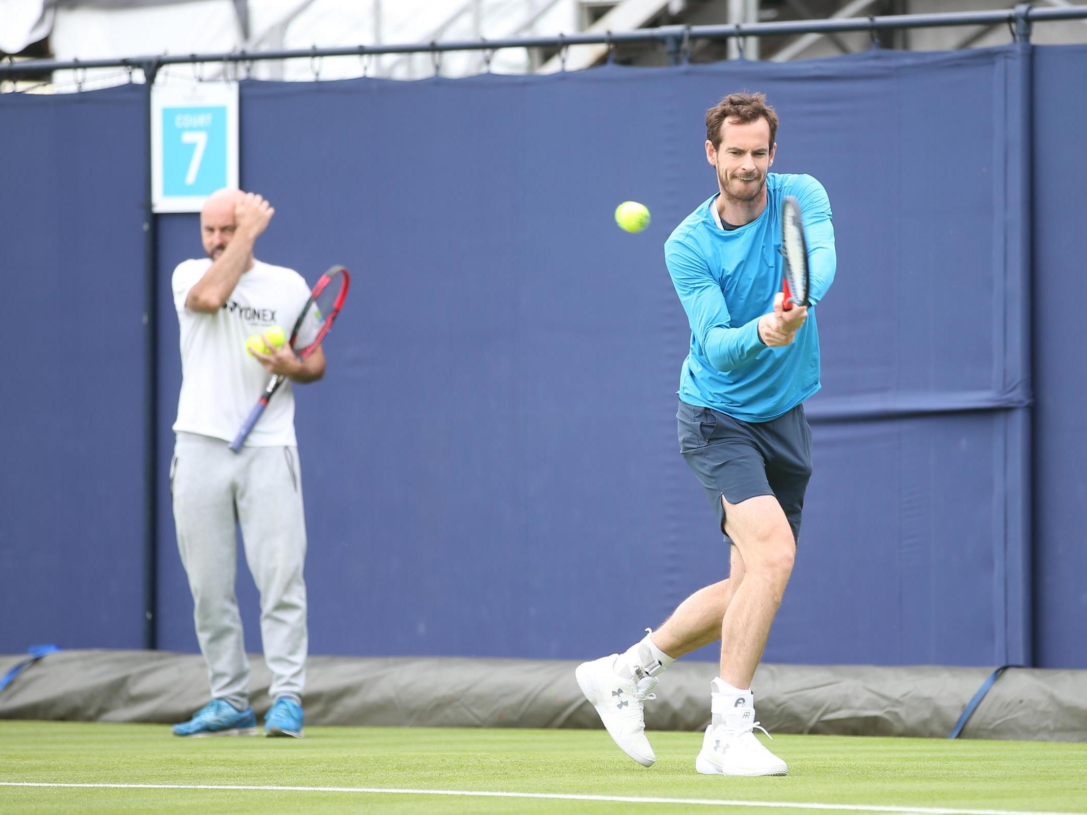 Andy Murray in training ahead of the Fever-Tree Championships