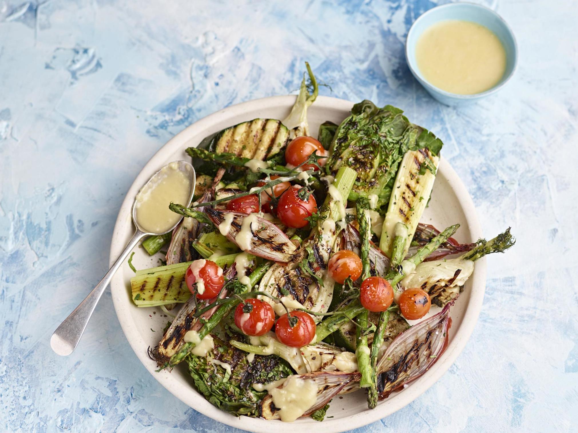 How to make grilled summer vegetables with creamy shallot dressing